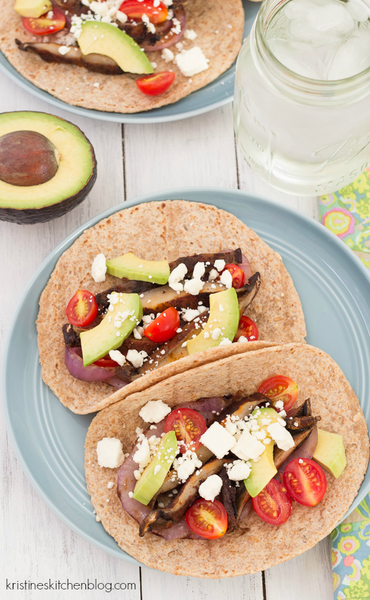 Spicy Grilled Portobello Tacos - you will LOVE this healthy, meatless meal! | Kristine's Kitchen