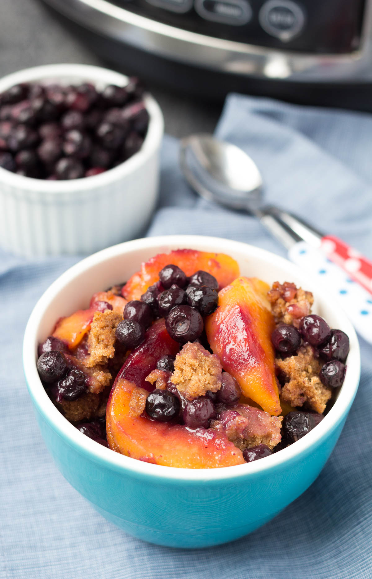 Slow Cooker Blueberry Peach Cobbler - Kristine's Kitchen