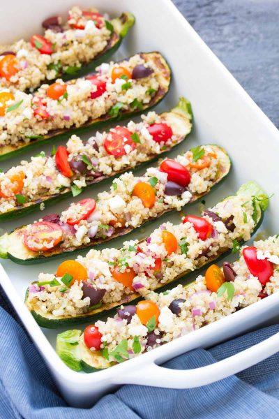 Greek Quinoa Grilled Zucchini Boats