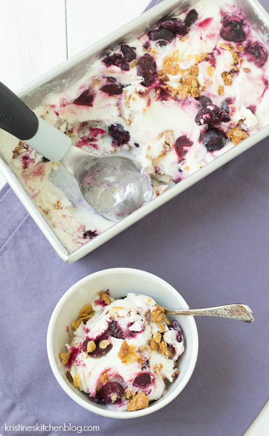 Cherry Crisp Ice Cream - you will LOVE this creamy ice cream with roasted cherries and crisp streusel | Kristine's Kitchen