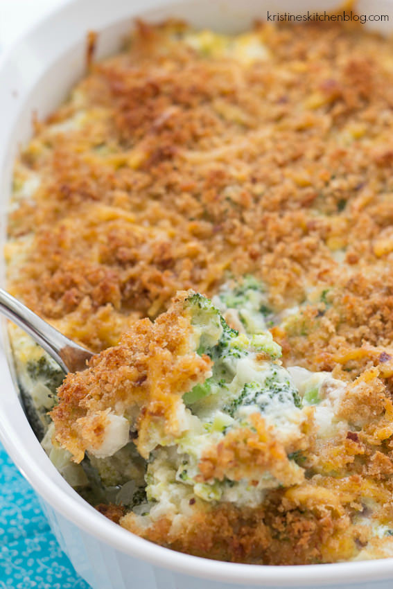 Cheesy, creamy broccoli casserole with a cheesy breadcrumb topping. | Kristine's Kitchen