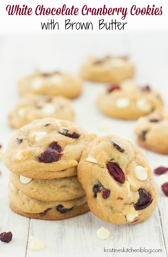 Soft, chewy cookies loaded with cranberries and white chocolate chips, plus brown butter! | Kristine's Kitchen