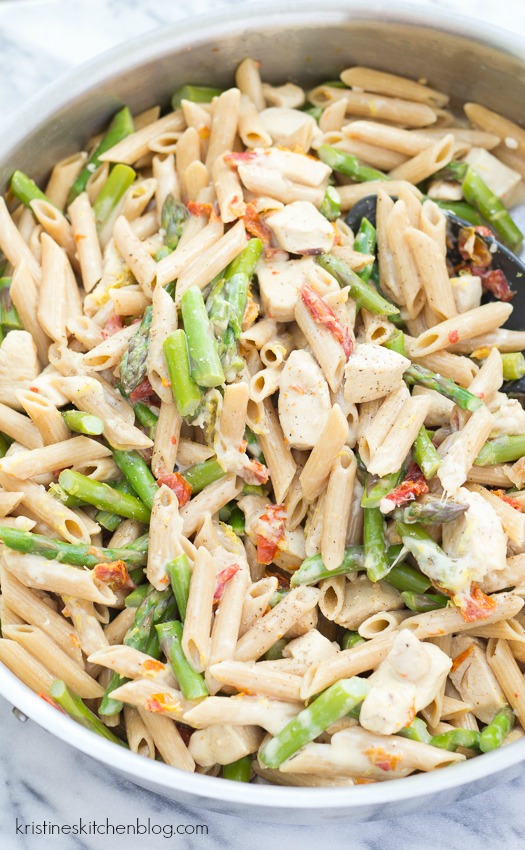 Creamy Lemony Pasta with Chicken and Asparagus - an easy one-pot skillet meal.