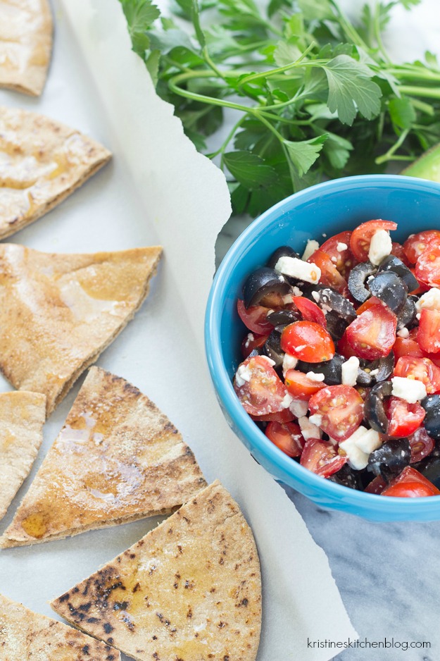 Olive, Tomato and Feta Pita Crisps with Avocado Kristine's Kitchen