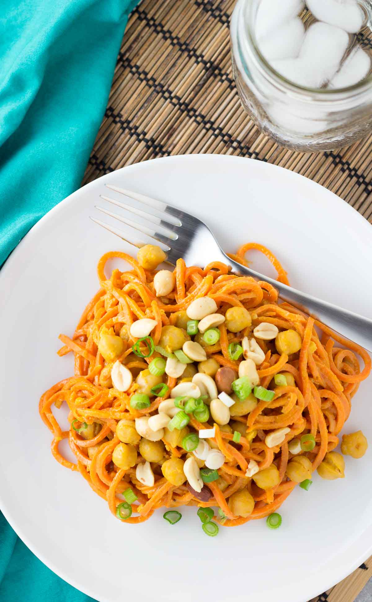 Spiralized Sweet Potato Noodles with Sweet & Spicy Pulled Pork Recipe