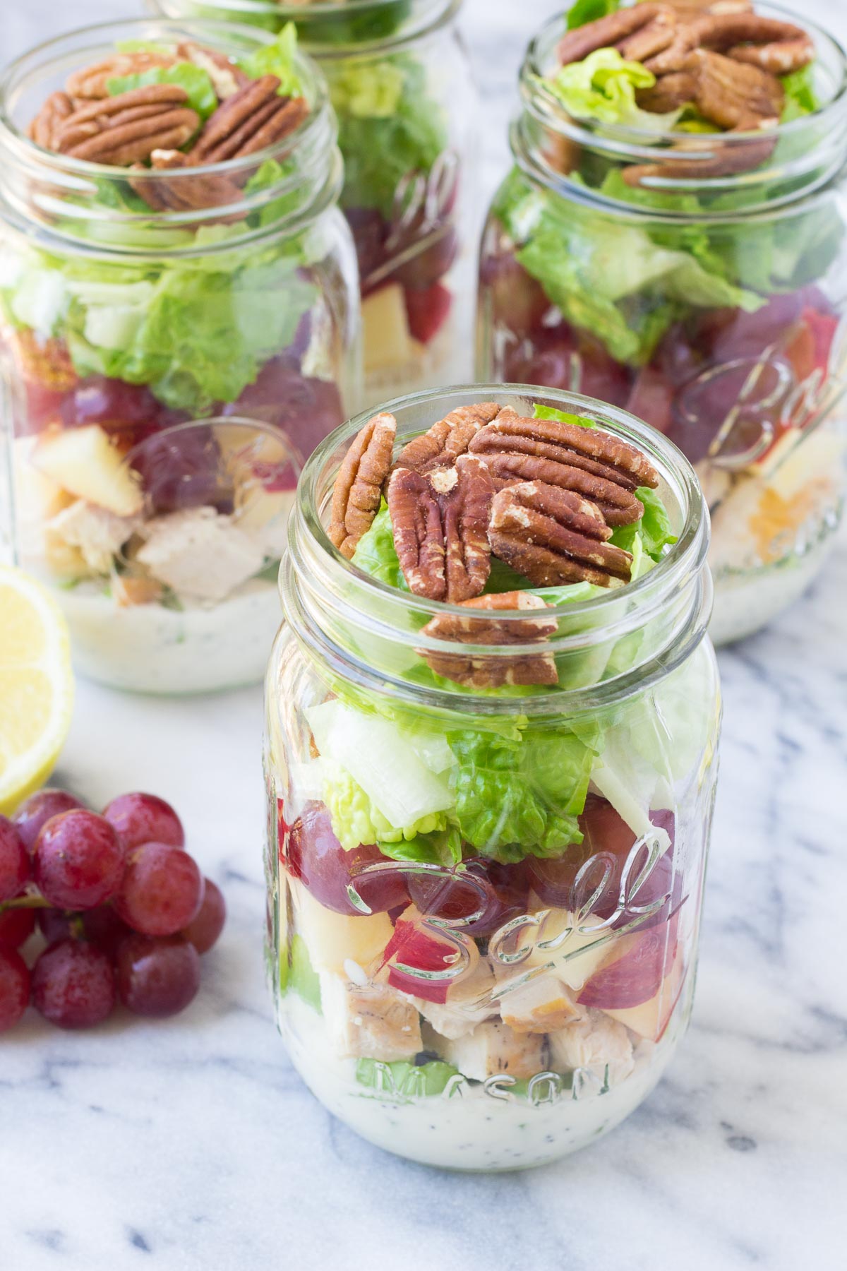 Chicken Salad Mason Jar Salads with Creamy NoMayo Dressing