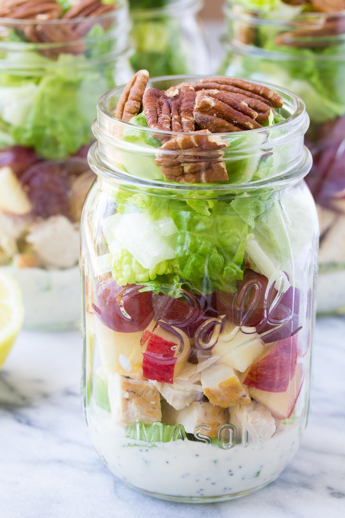 Roasted Vegetable and Chicken Mason Jar Salads - Sweet Savory and Steph