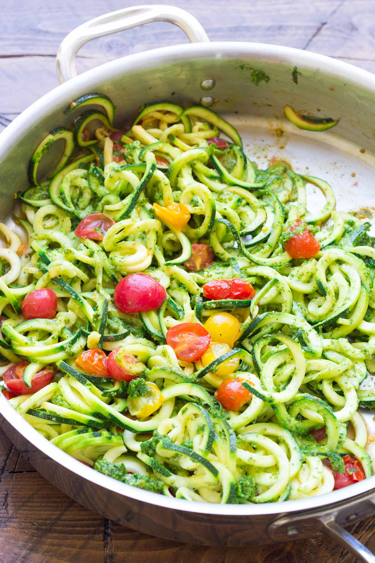 Kale Pesto Zucchini Noodles and Salmon