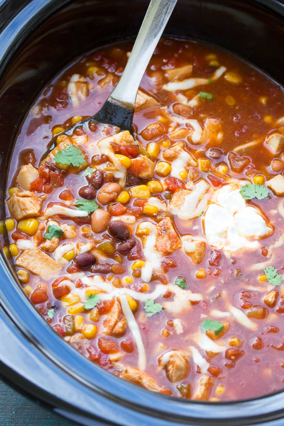 Easy Slow Cooker Chicken Taco Soup (No Chopping) + Video