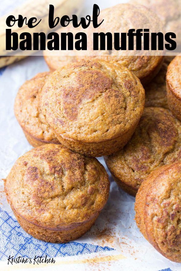 Easy Cinnamon Banana Muffins Recipe | These healthy banana muffins are quick to make in one bowl! Make them for breakfast, snack, or kids lunch boxes!