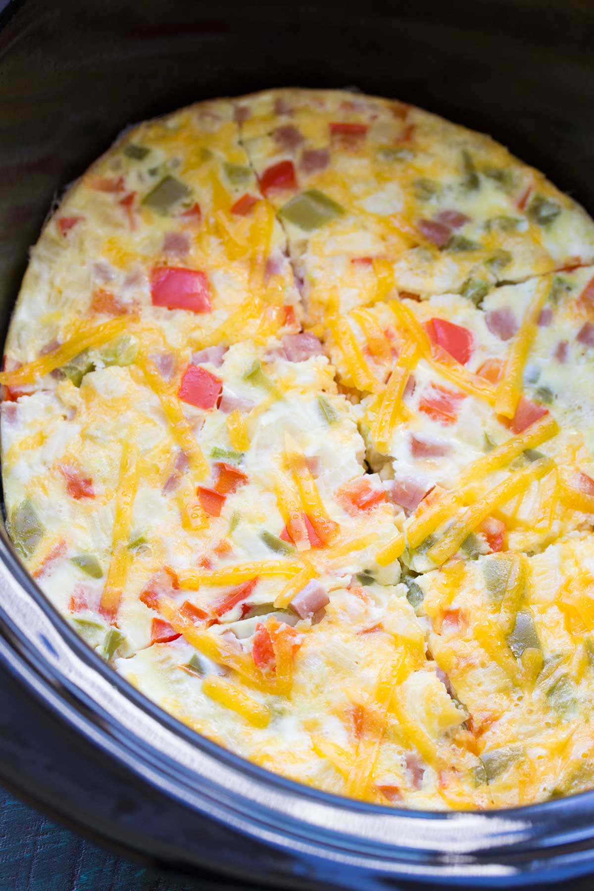 Slow Cooker Ham, Cheese and Veggie Frittata