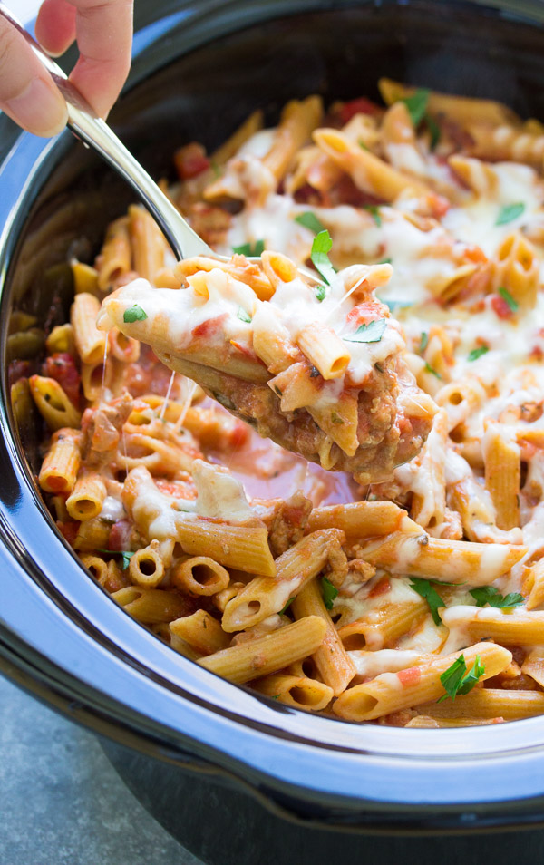 Healthier Slow Cooker Baked Ziti - Kristine's Kitchen