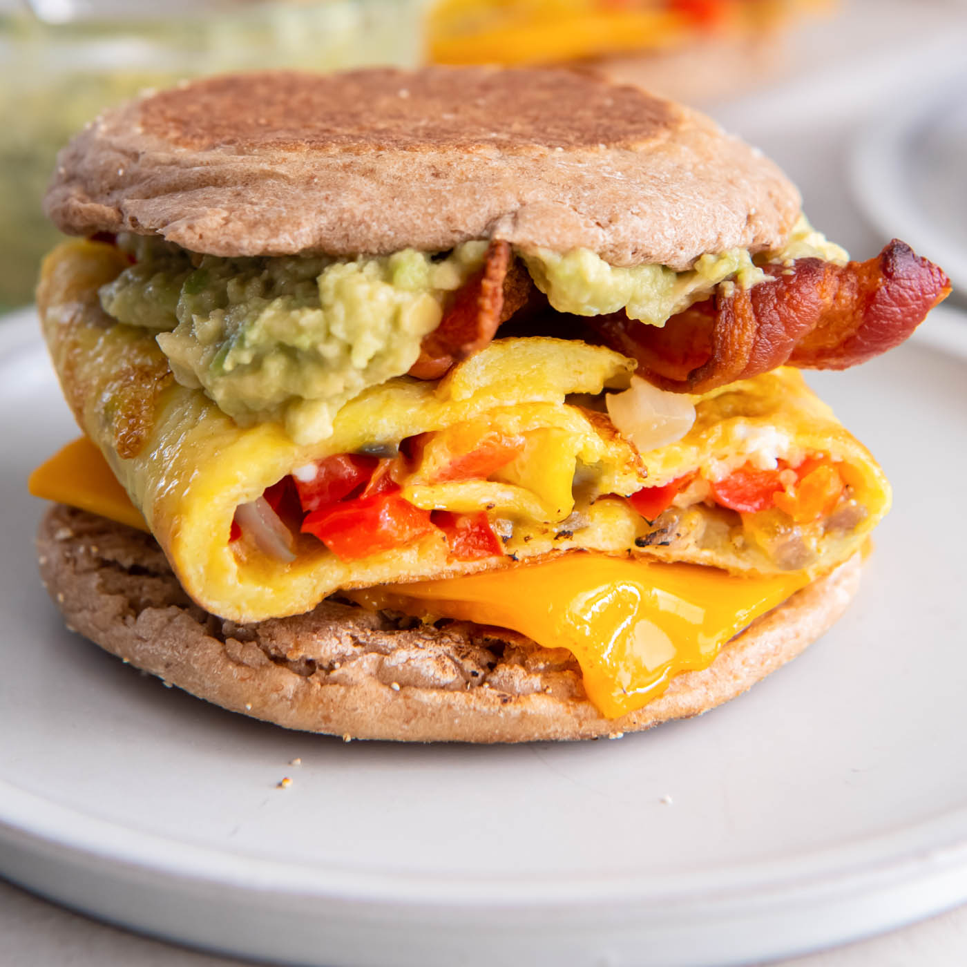 Breakfast Sandwich on an English Muffin With Charred Red Onions