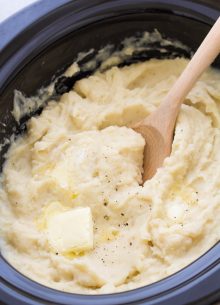 Mashed potatoes in a crock pot.