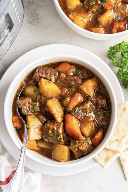 Easy Instant Pot Beef Stew, one of the best healthy pressure cooker recipes!