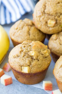 Close up of apple banana muffins.