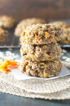 Thick, chewy, and full of fresh carrot and apple, these Carrot Cake Breakfast Cookies are a healthy make ahead breakfast. Whole grain and refined sugar free. Gluten free option.